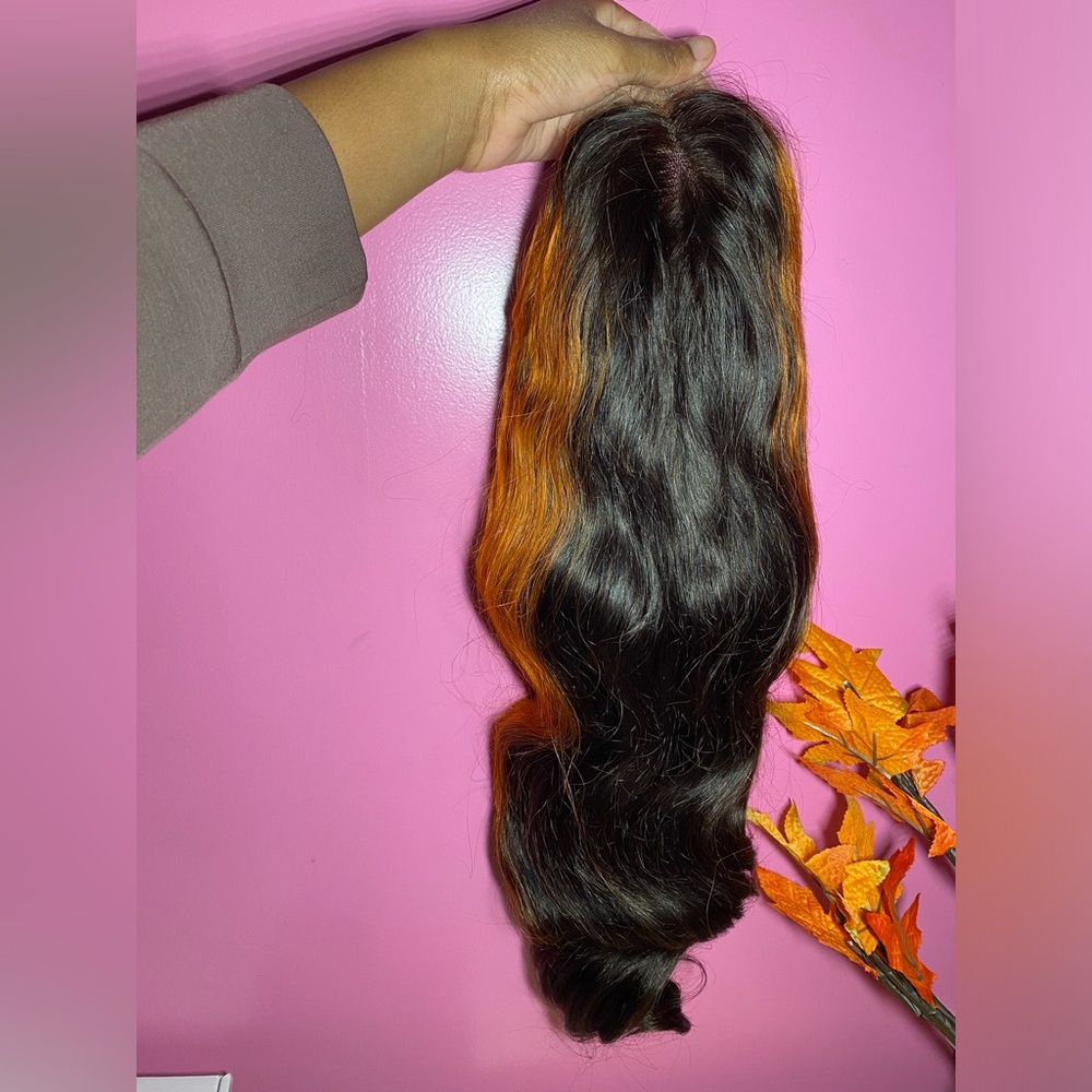 22” Black & Copper Money Piece Frontal Wig – 180% Density – 13x4 – Human Hair